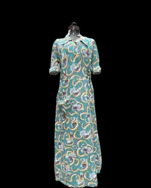 1930s Dagger Collar Abstract Seersucker Wrap Dress