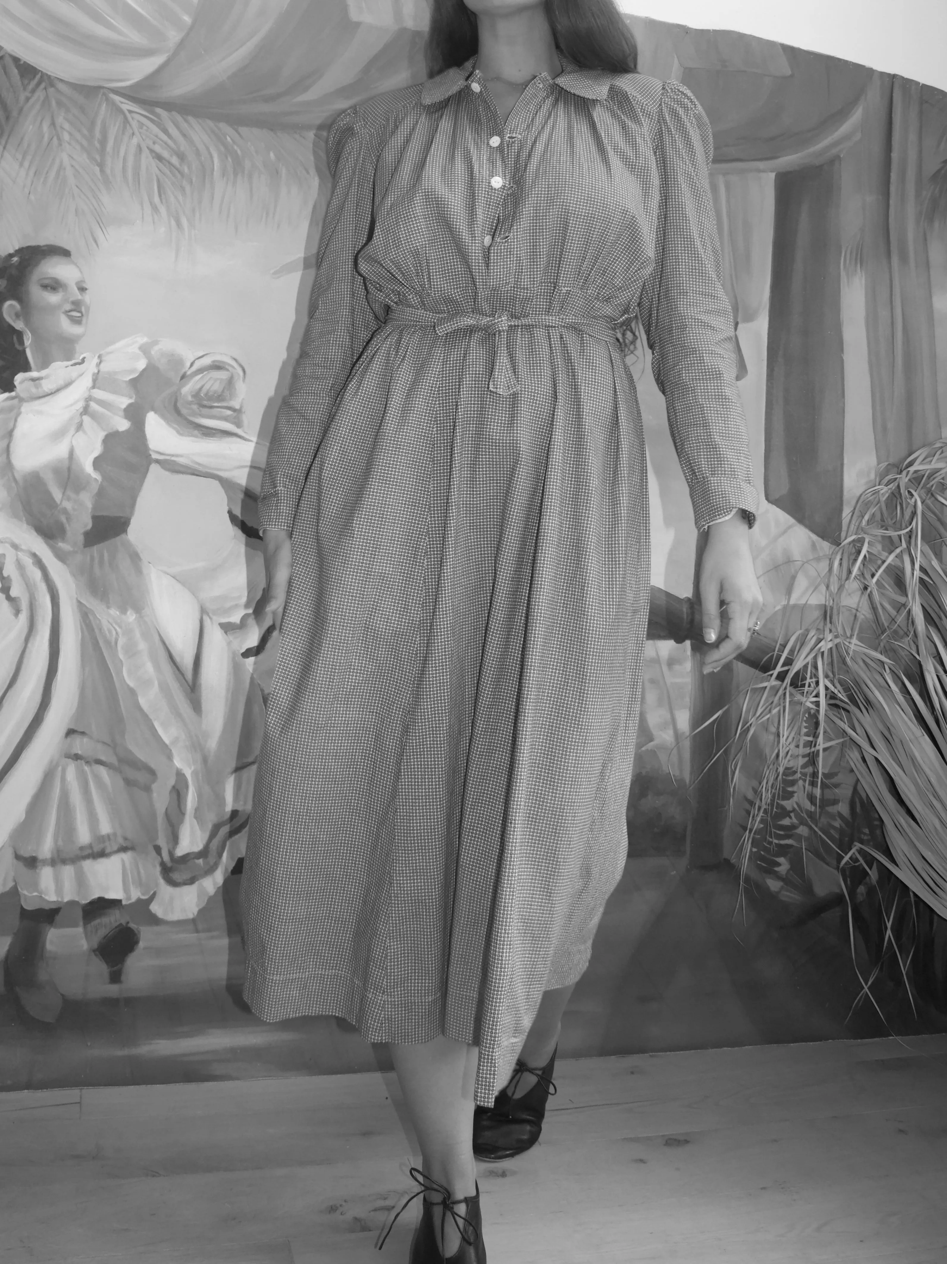 1930s Does 1890s Micro Printed Calico Prairie Dress