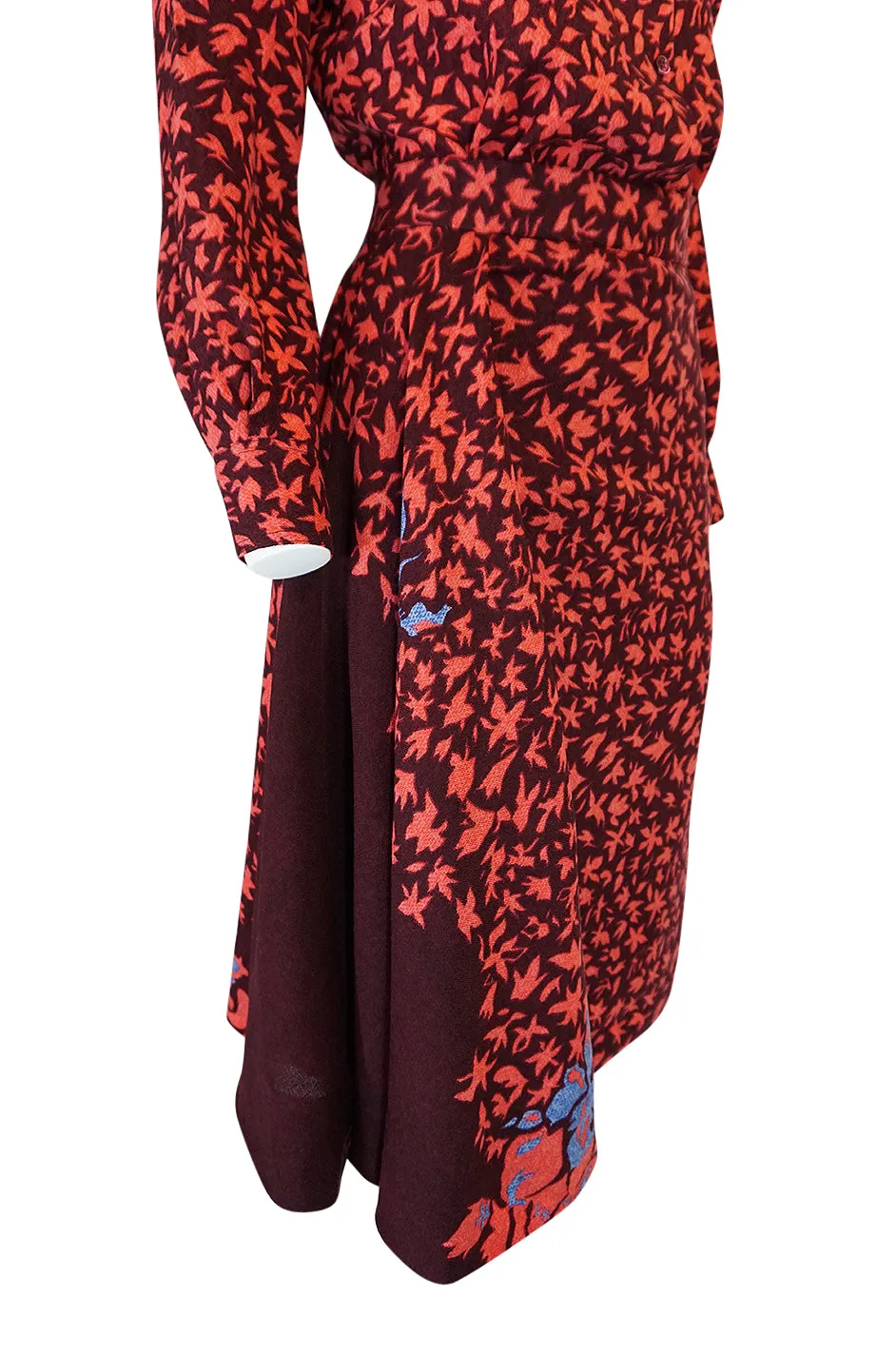 1960s Jean Patou Printed Challis Set w Unusual Skirt Detailing