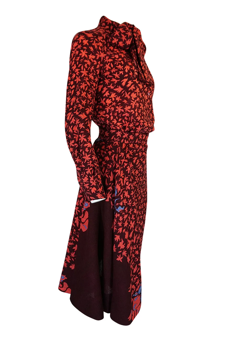1960s Jean Patou Printed Challis Set w Unusual Skirt Detailing