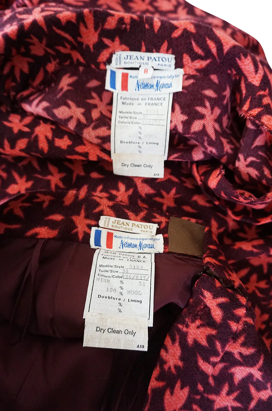 1960s Jean Patou Printed Challis Set w Unusual Skirt Detailing