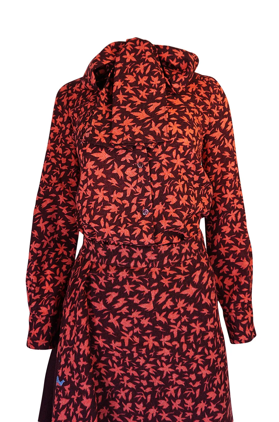 1960s Jean Patou Printed Challis Set w Unusual Skirt Detailing