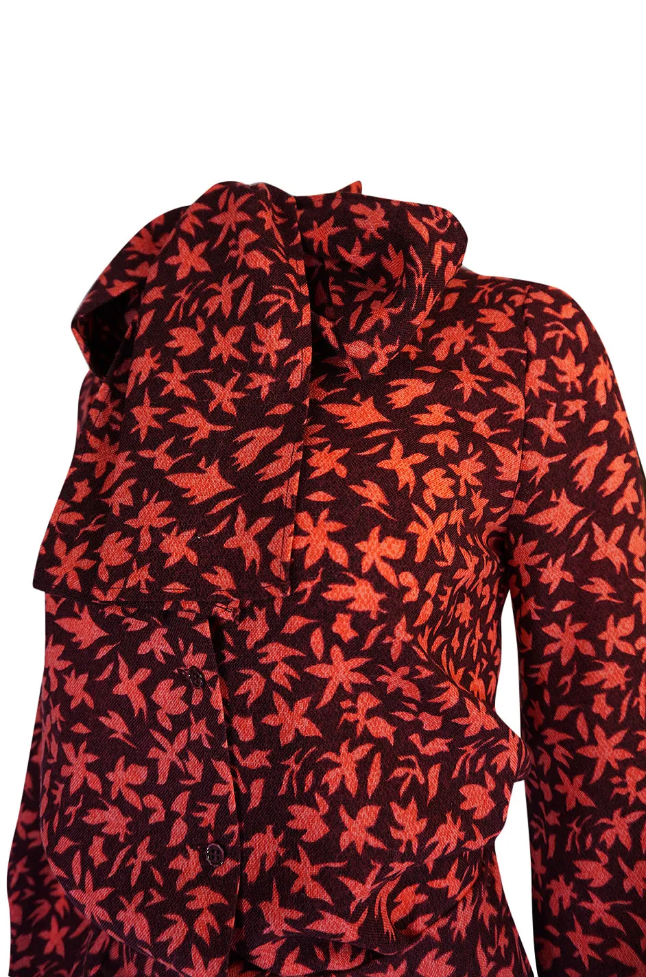 1960s Jean Patou Printed Challis Set w Unusual Skirt Detailing