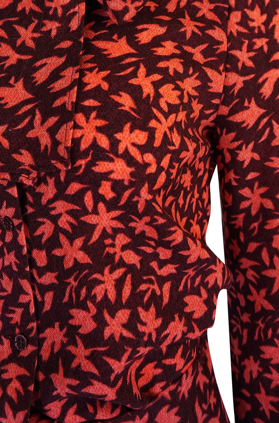 1960s Jean Patou Printed Challis Set w Unusual Skirt Detailing