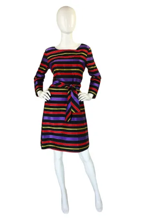 1960s Striped Silk Ribbon Shift Dress