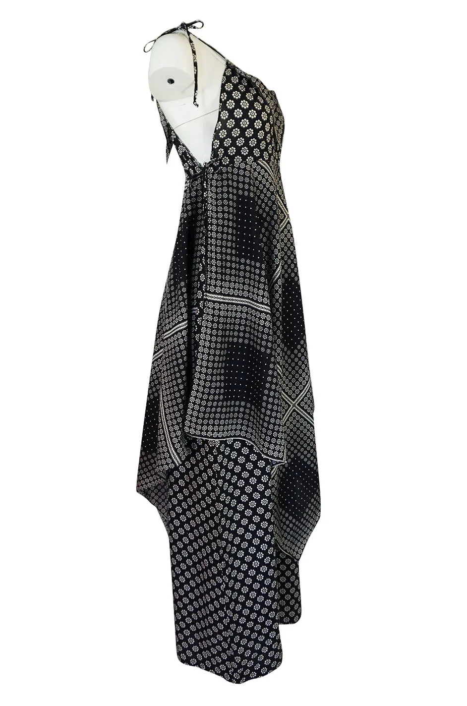 1970s Arjon California 'Bandana" Scarf Tiered Navy Halter Dress