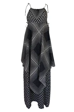 1970s Arjon California 'Bandana" Scarf Tiered Navy Halter Dress
