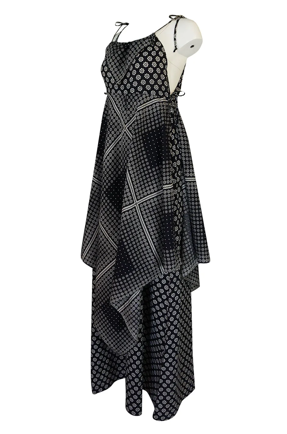 1970s Arjon California 'Bandana" Scarf Tiered Navy Halter Dress