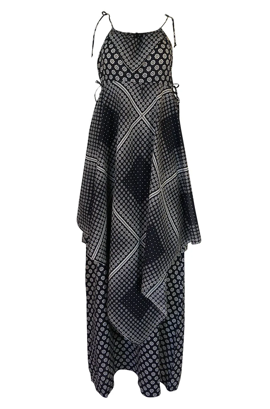 1970s Arjon California 'Bandana" Scarf Tiered Navy Halter Dress