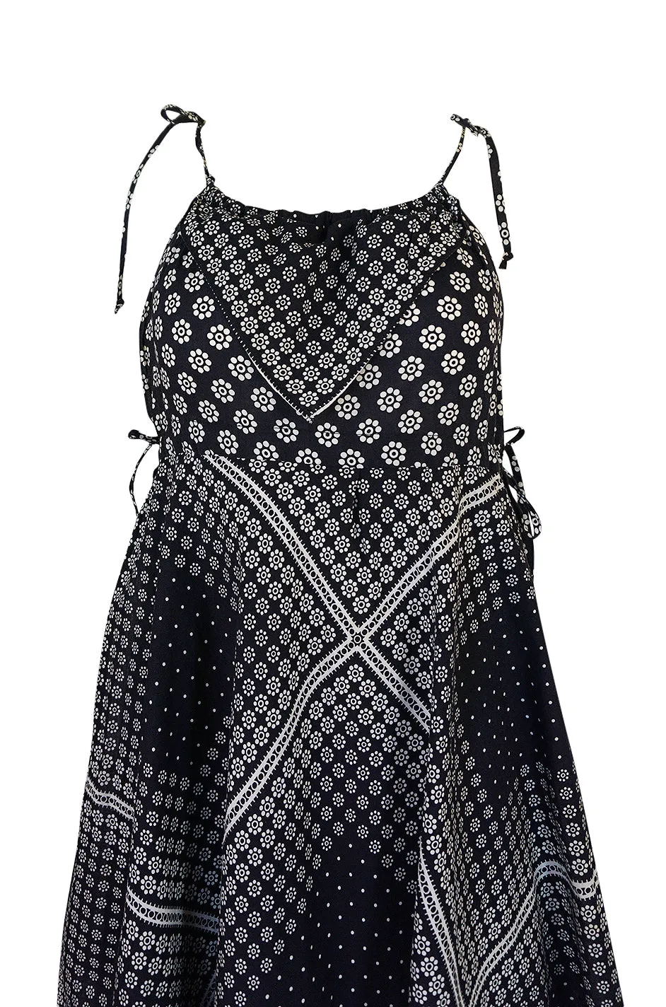1970s Arjon California 'Bandana" Scarf Tiered Navy Halter Dress