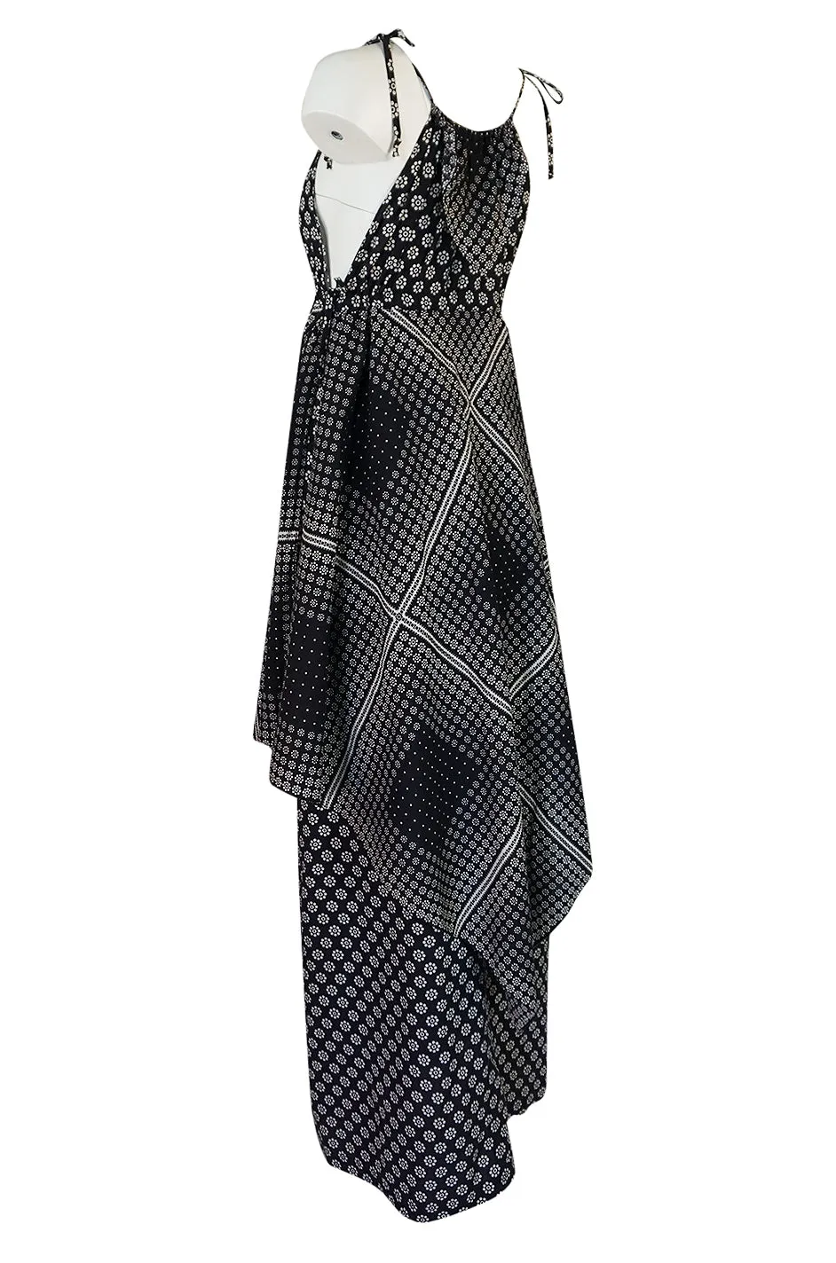 1970s Arjon California 'Bandana" Scarf Tiered Navy Halter Dress
