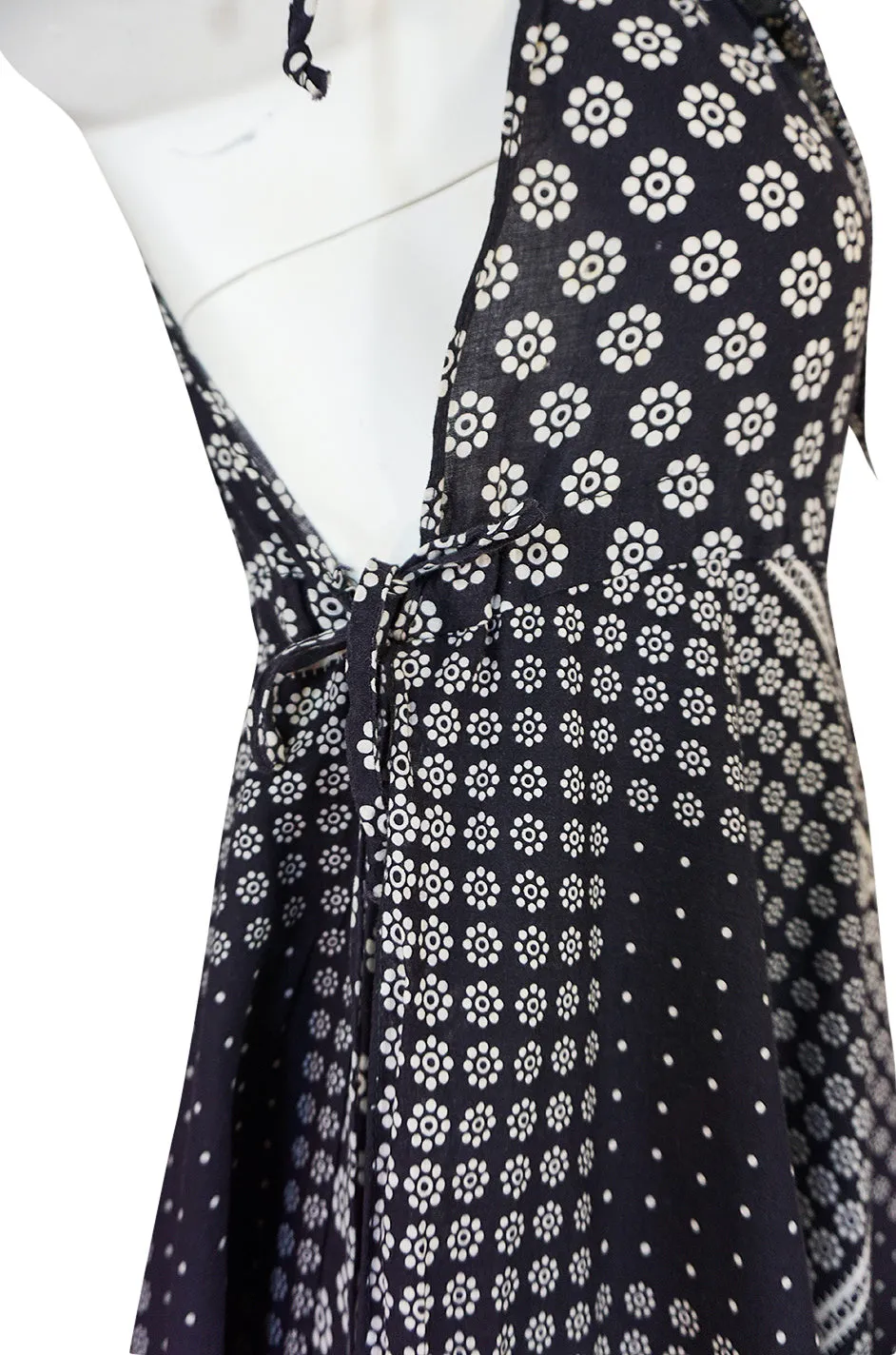 1970s Arjon California 'Bandana" Scarf Tiered Navy Halter Dress