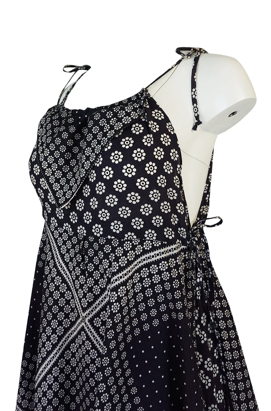 1970s Arjon California 'Bandana" Scarf Tiered Navy Halter Dress