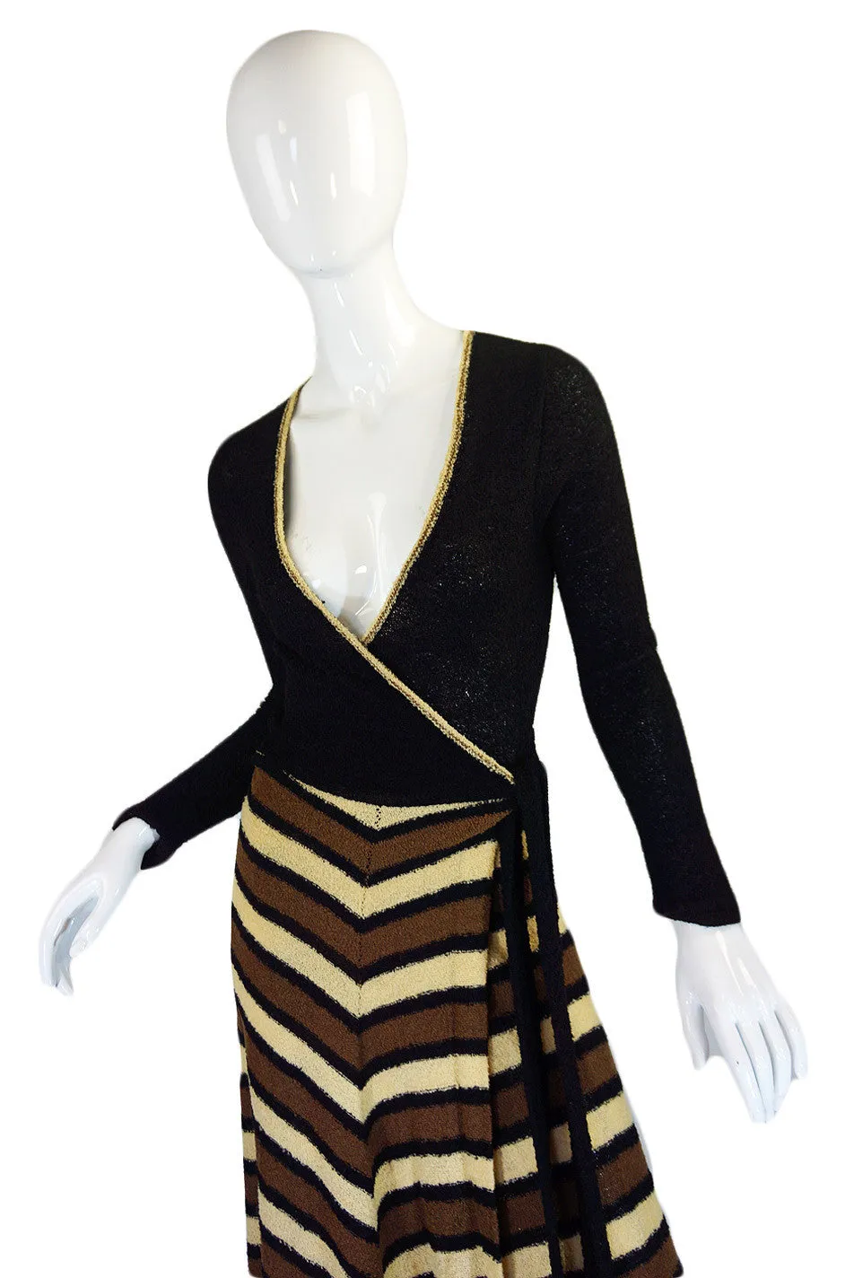 1970s Hand Loomed Striped Knit Maxi
