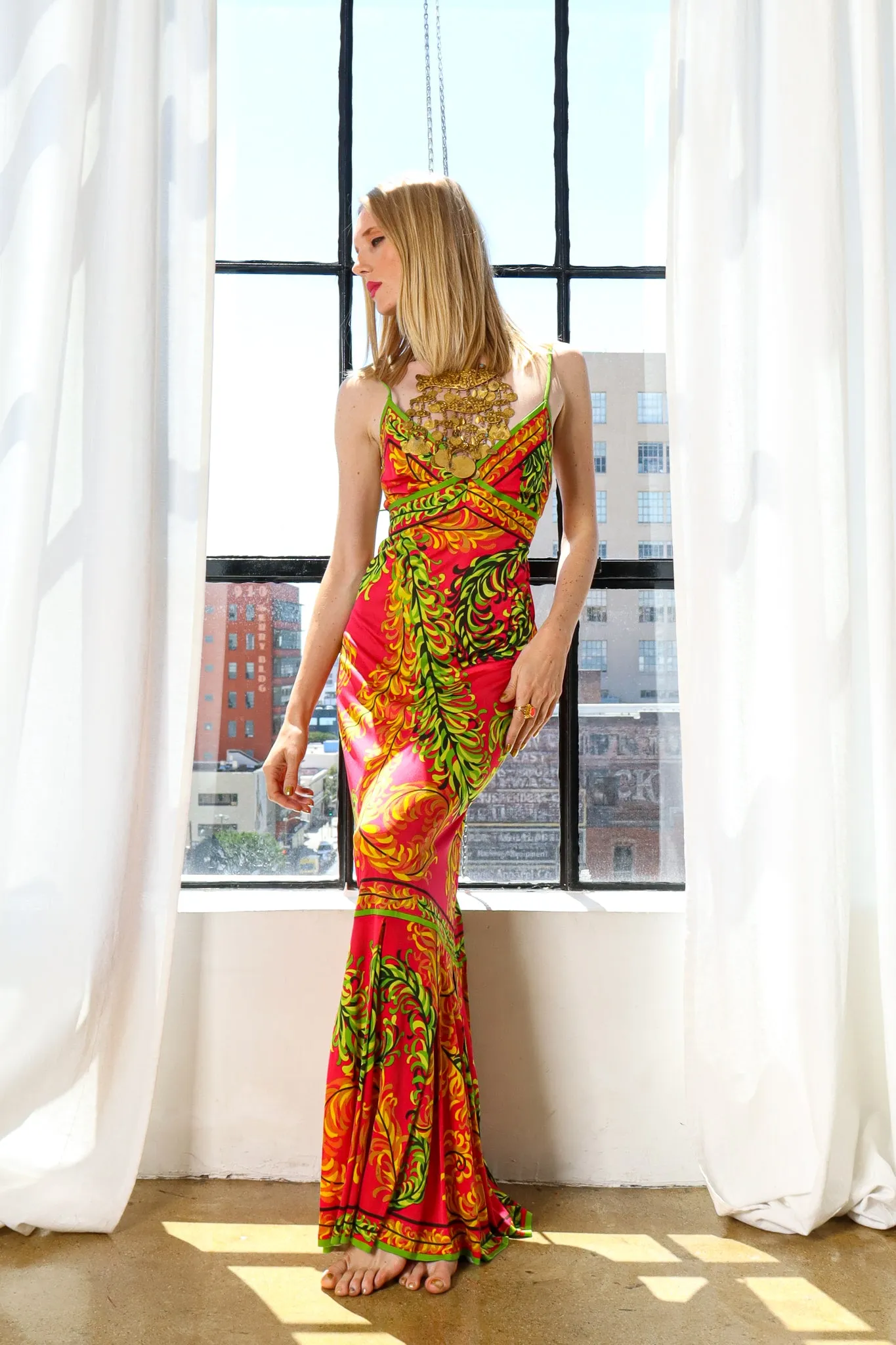 1970s Tropical Halter Tie Dress