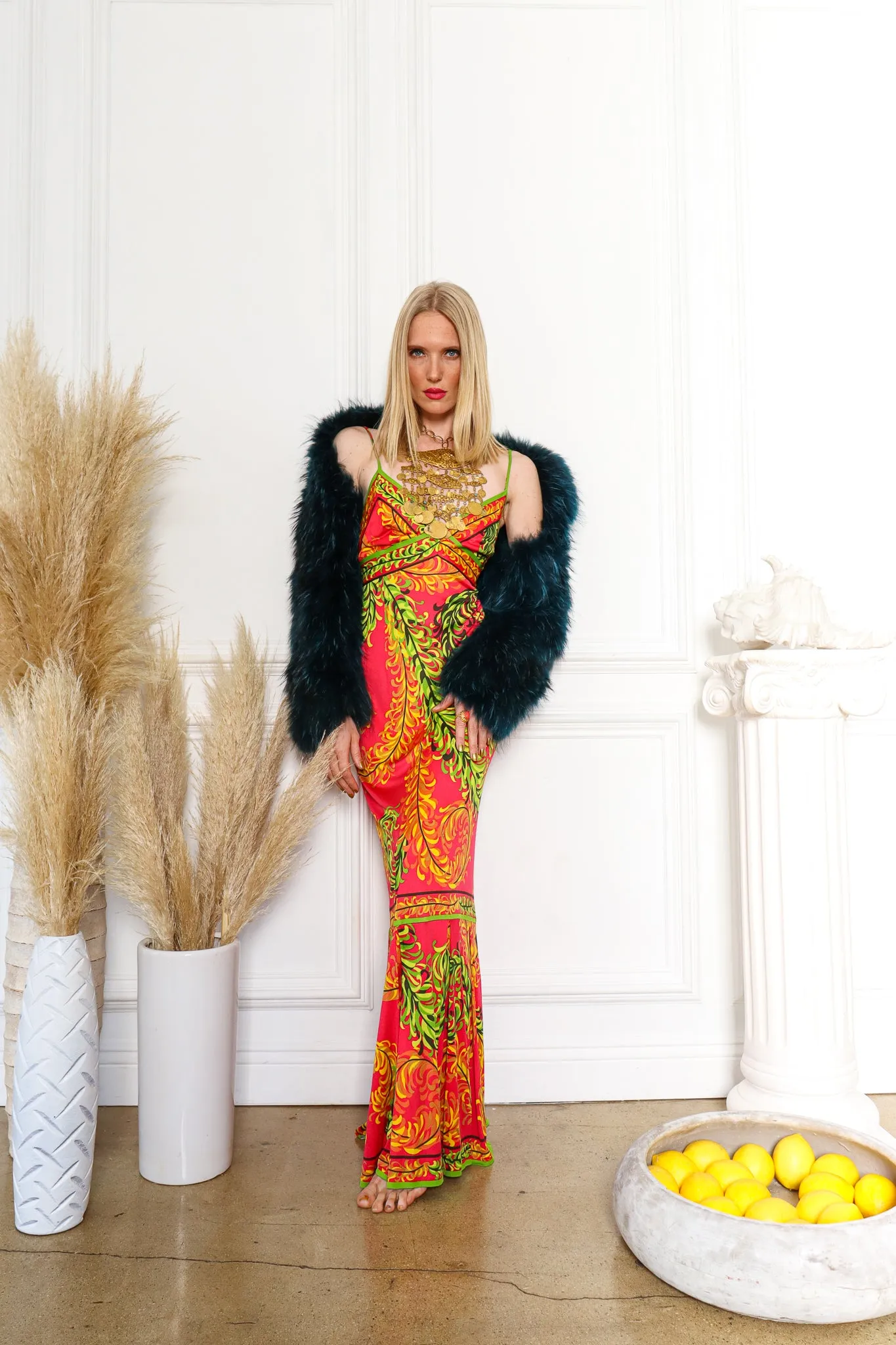 1970s Tropical Halter Tie Dress