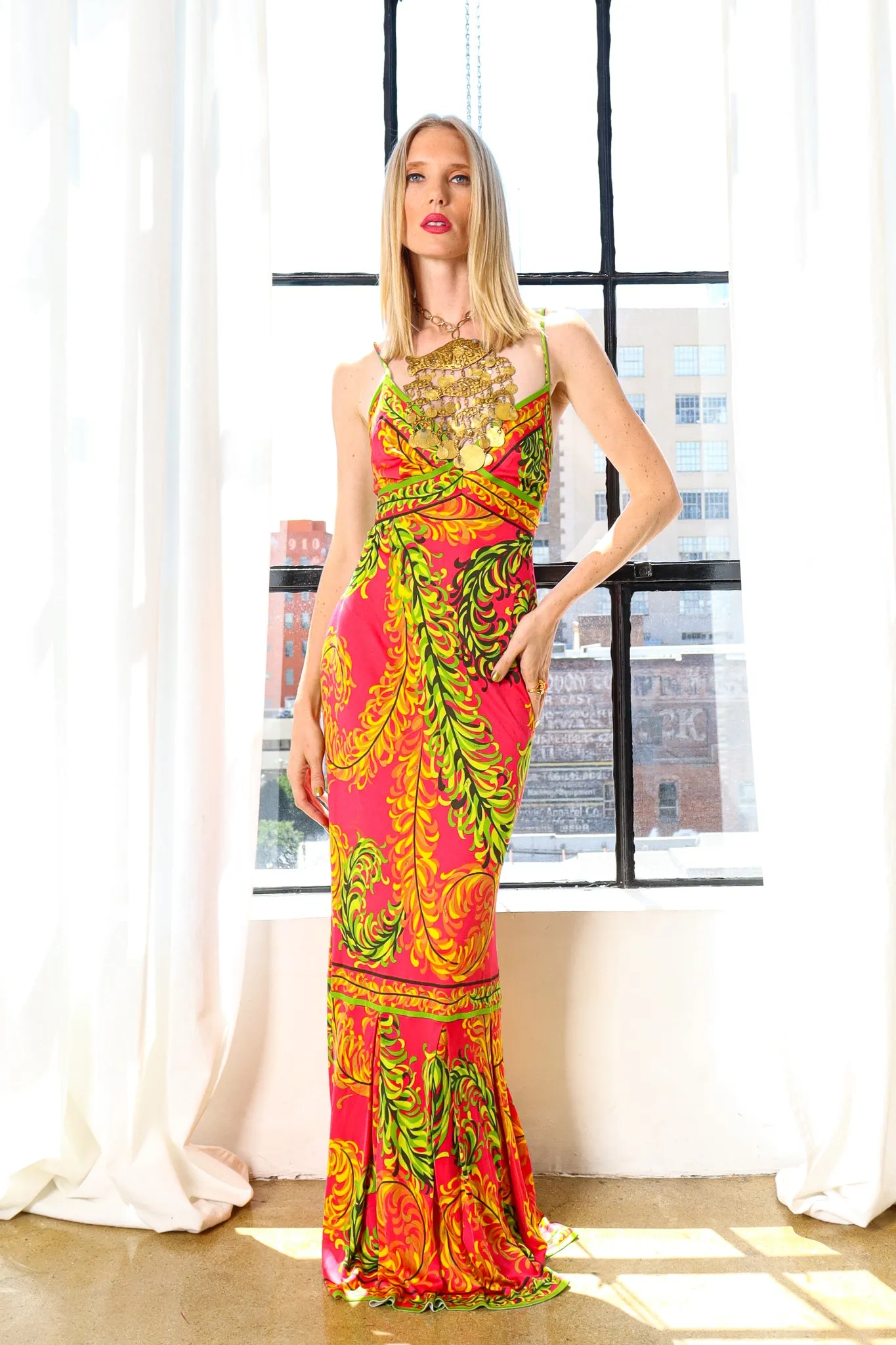 1970s Tropical Halter Tie Dress