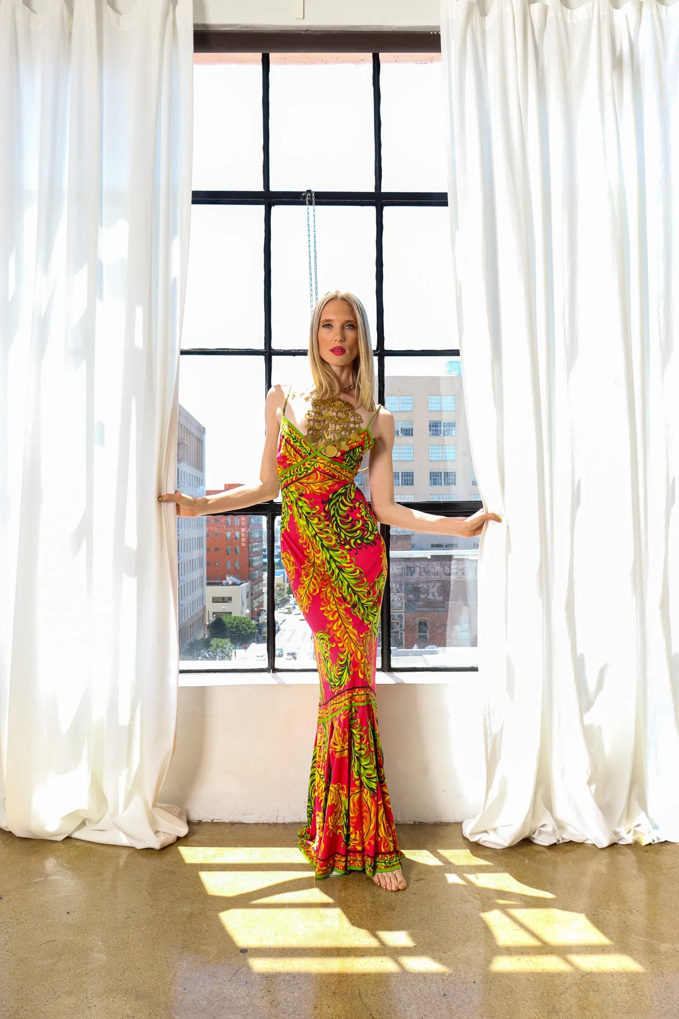 1970s Tropical Halter Tie Dress