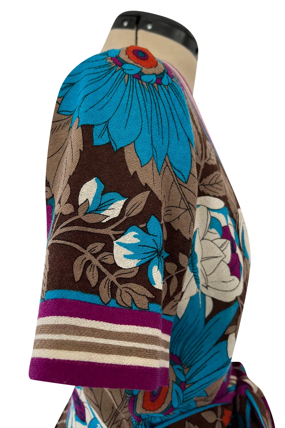 1972 - 1975 Lanvin by Jules-Francois Crahay Purple Brown & Blue Printed Floral Dress