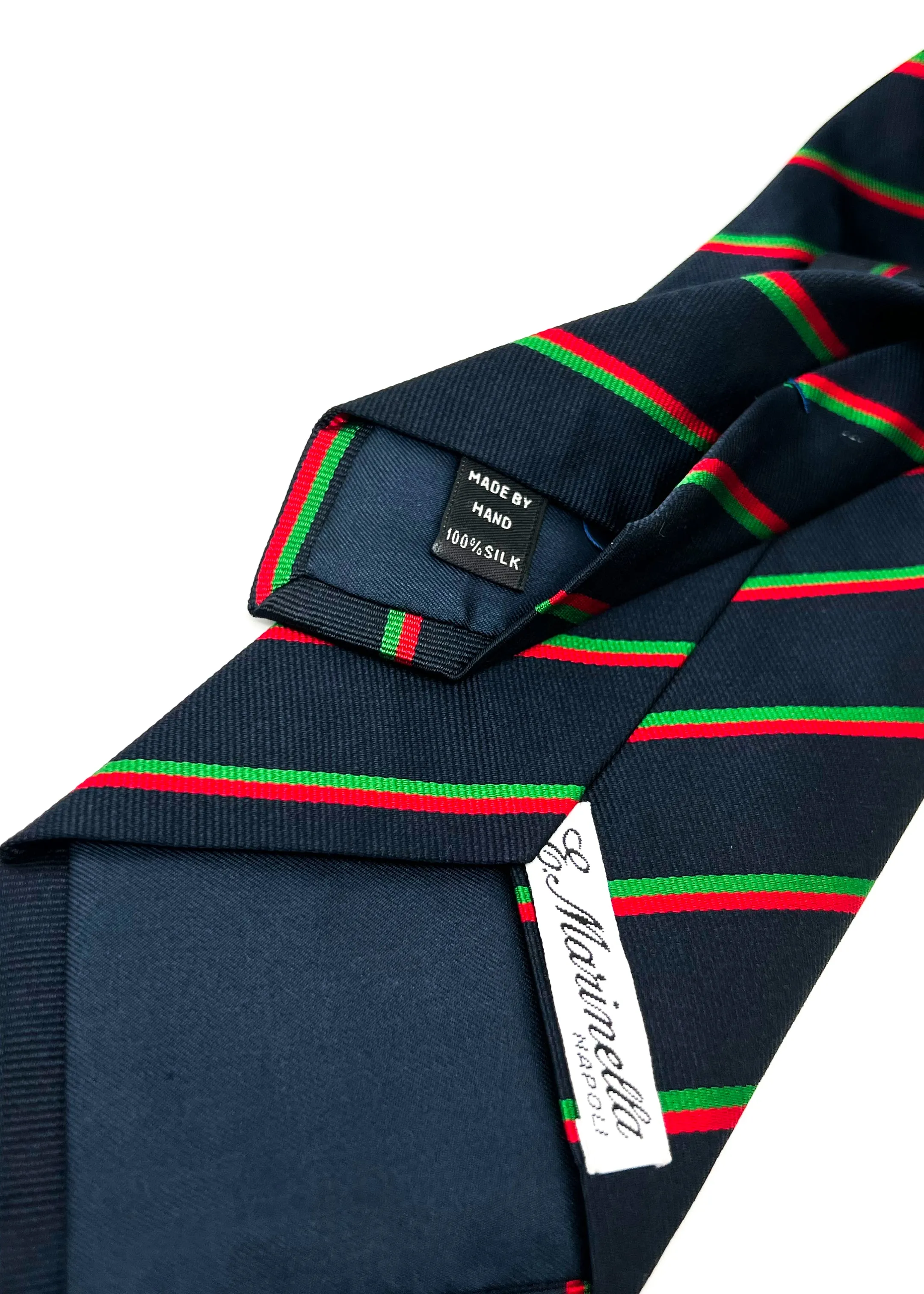 $230 E. MARINELLA - NAPOLI *Hand Made* Green / Navy / Red Stripe 3.5" - Tie