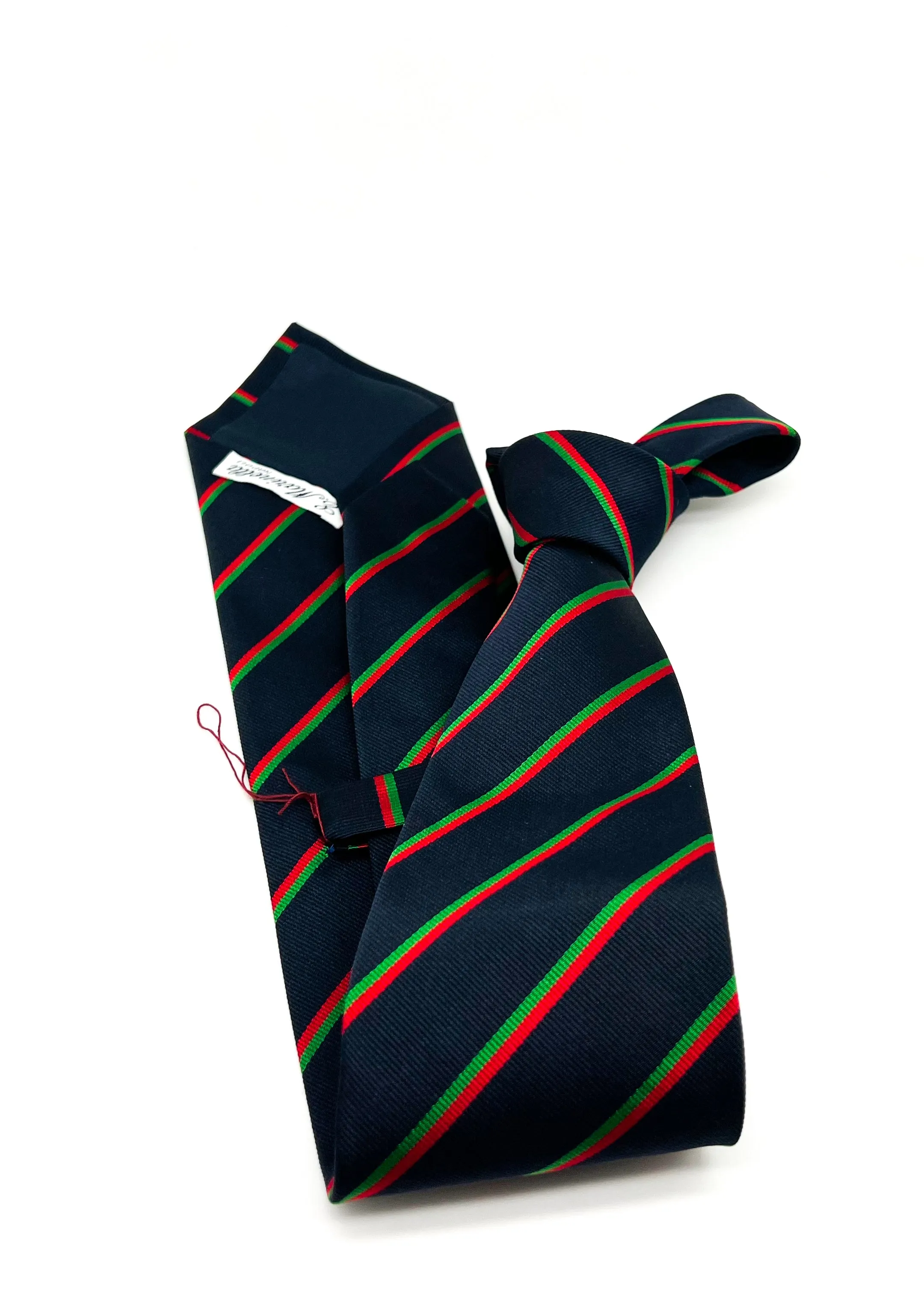 $230 E. MARINELLA - NAPOLI *Hand Made* Green / Navy / Red Stripe 3.5" - Tie