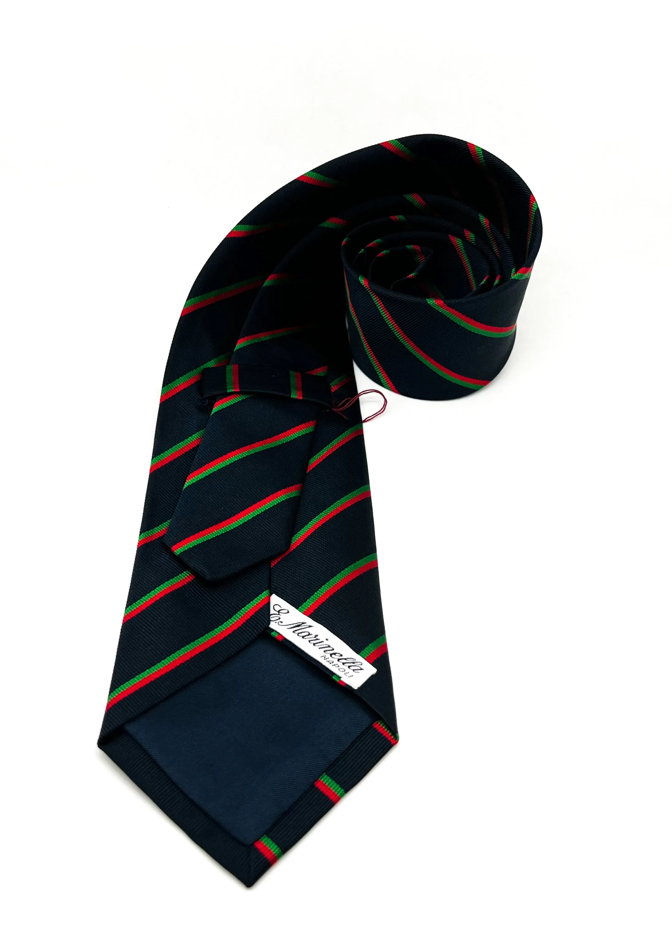 $230 E. MARINELLA - NAPOLI *Hand Made* Green / Navy / Red Stripe 3.5" - Tie
