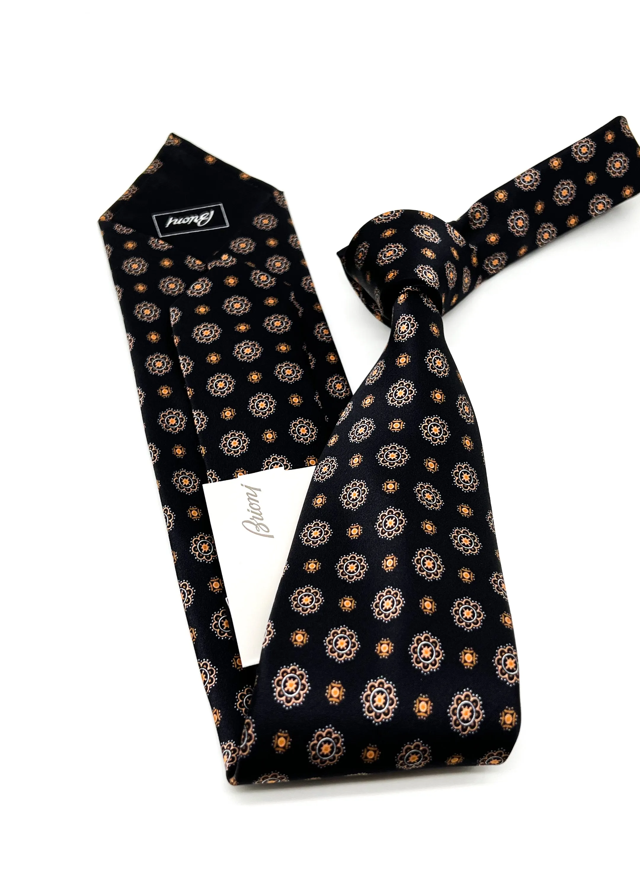 $240 BRIONI - Black Floral Pattern Silk 3" - Tie