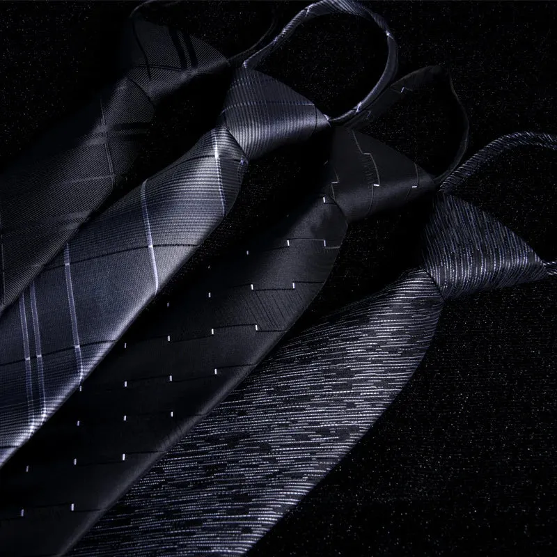 7CM Skinny Zipper Ties Solid & Striped Patterns
