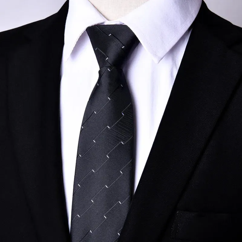 7CM Skinny Zipper Ties Solid & Striped Patterns
