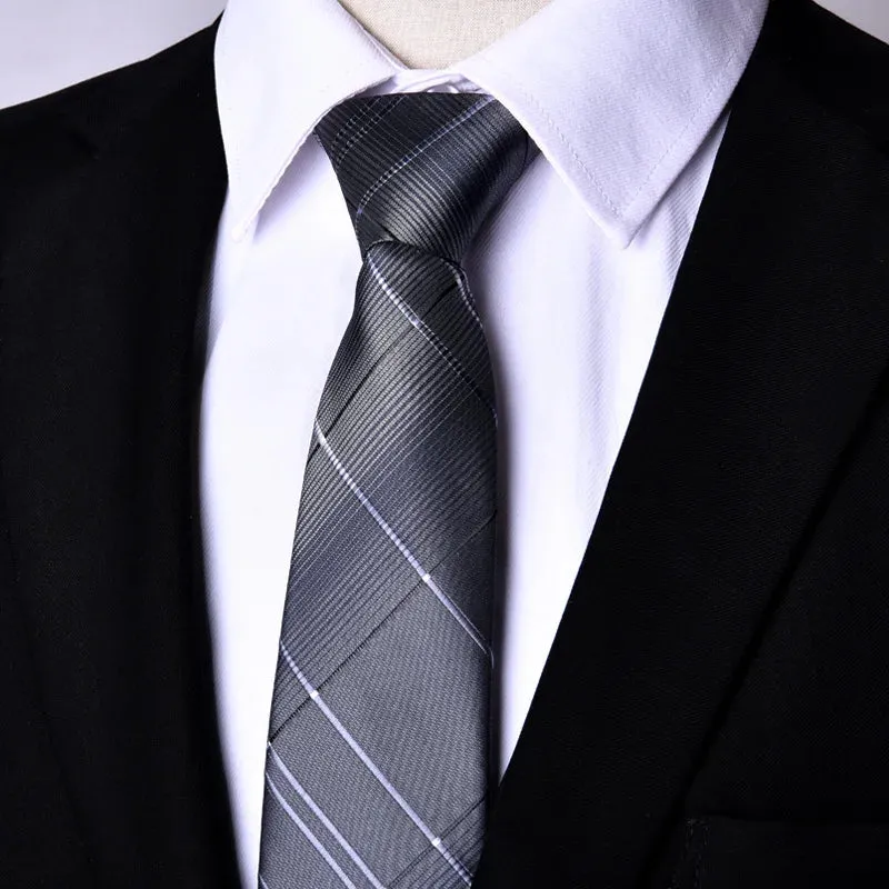7CM Skinny Zipper Ties Solid & Striped Patterns