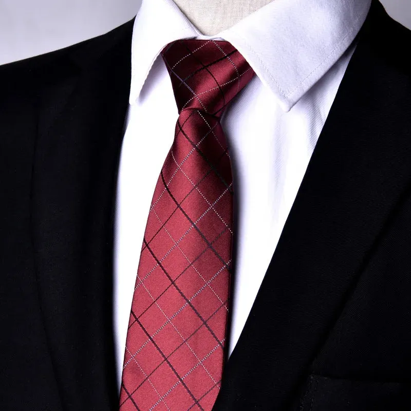 7CM Skinny Zipper Ties Solid & Striped Patterns