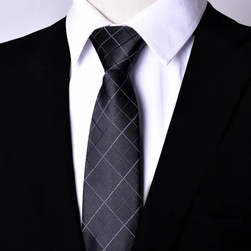 7CM Skinny Zipper Ties Solid & Striped Patterns