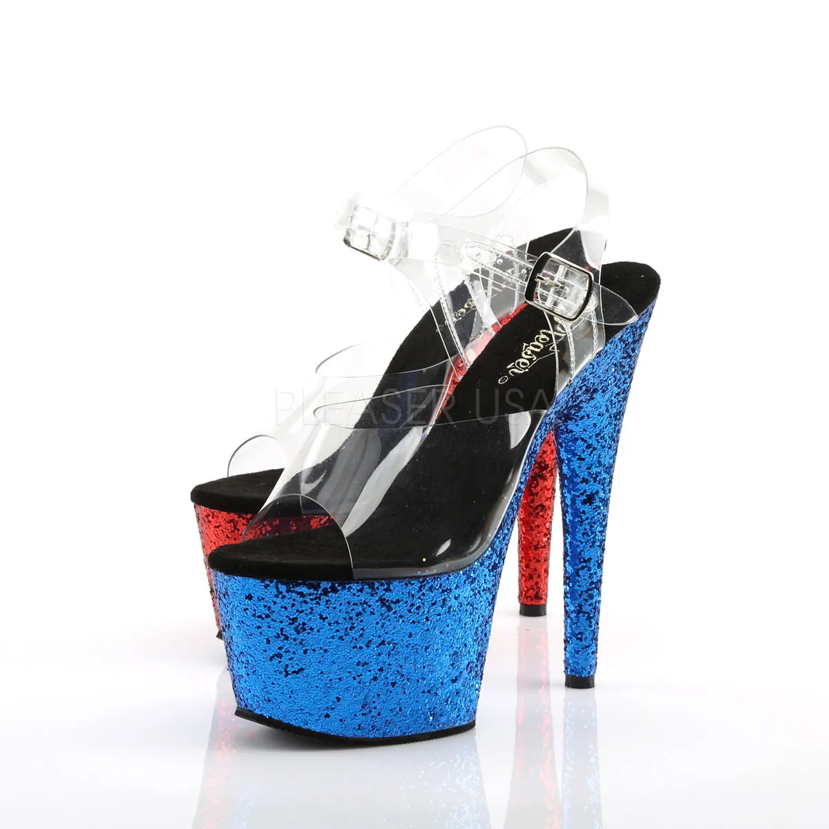 ADORE-708HQSQ  Clear/Blue-Red Glitter