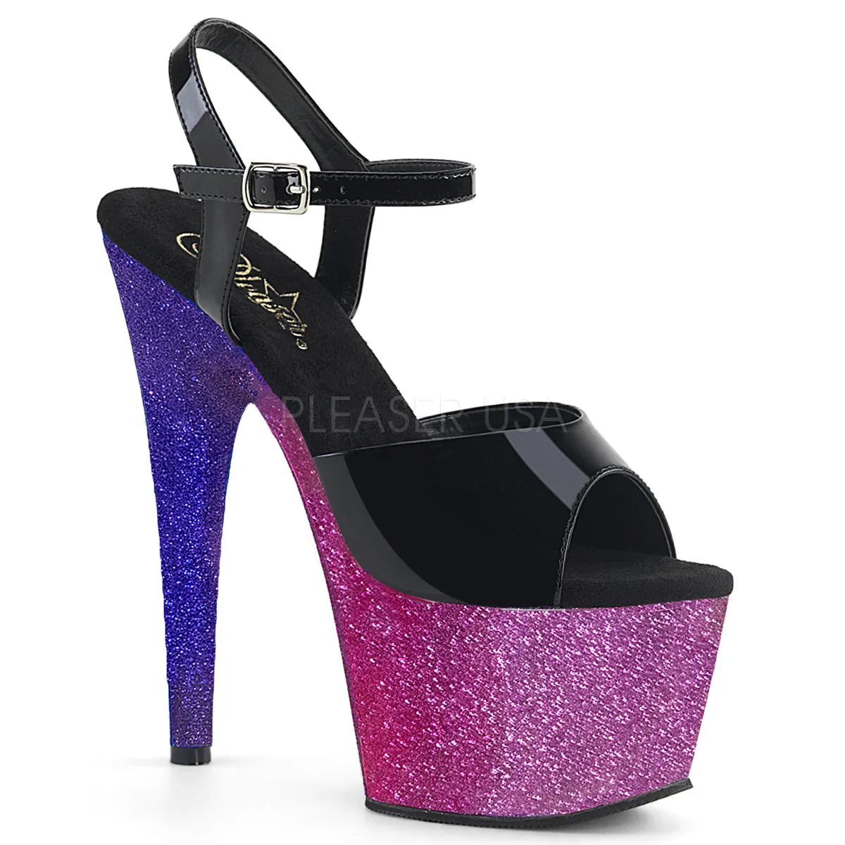 ADORE-709OMBRE  Black Patent/Fuchsia-Blue Ombre