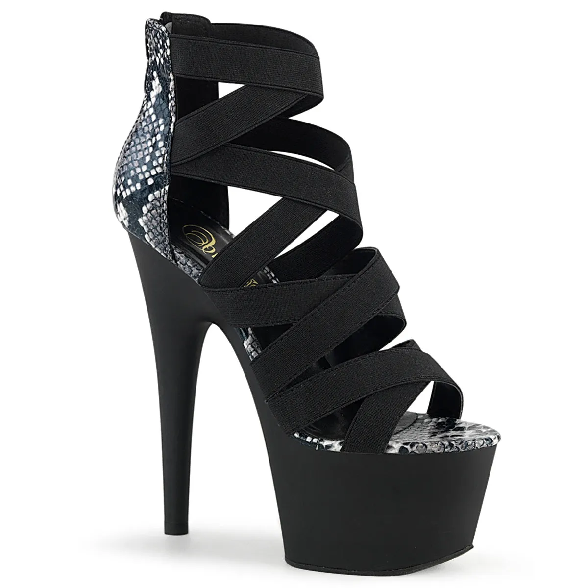 ADORE-748SP  Black Elastic Band-Snake Print Patent/Black Mat
