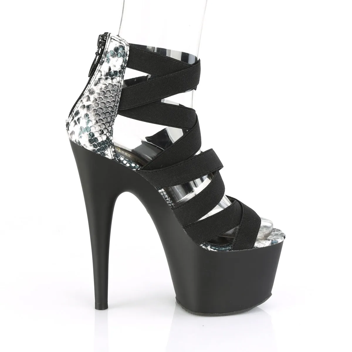 ADORE-748SP  Black Elastic Band-Snake Print Patent/Black Mat