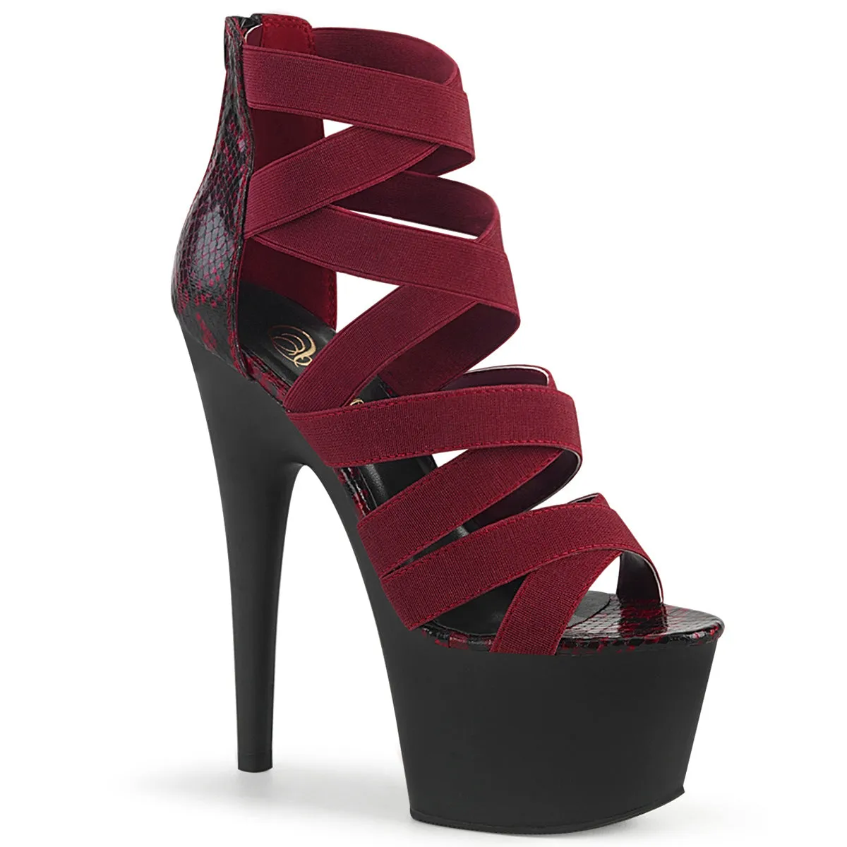 ADORE-748SP  Wine Elastic Band-Snake Print Patent/Black Ma