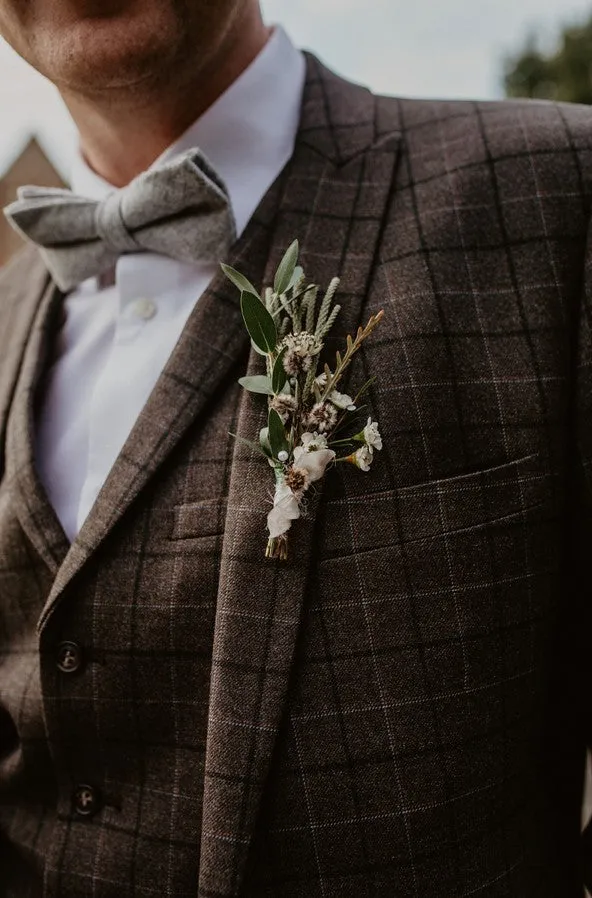 Amelia Grey Tweed Bow Tie & Pocket Square Set