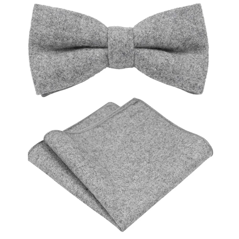 Amelia Grey Tweed Bow Tie & Pocket Square Set