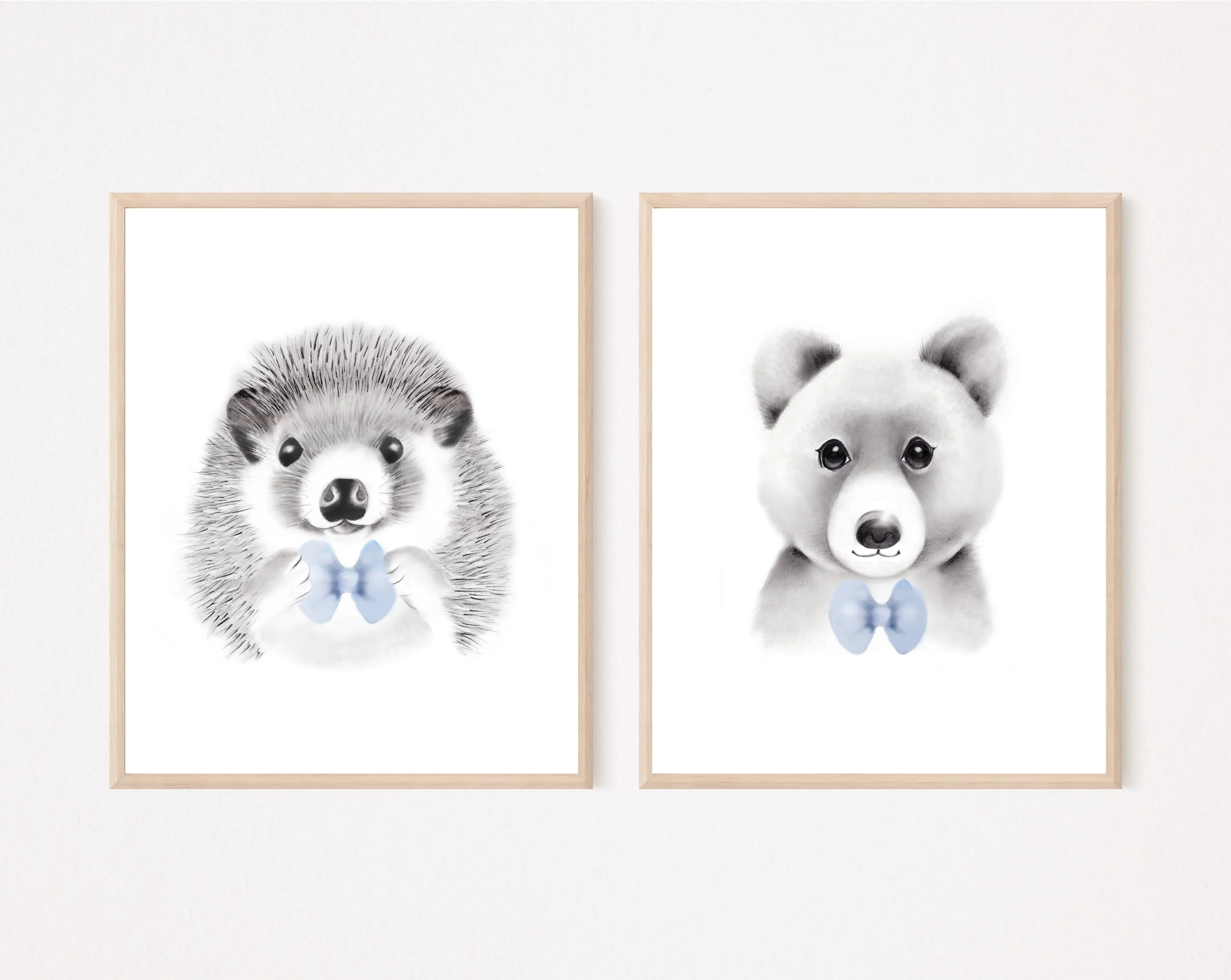 Animal Faces with Bow Ties - Art Prints - Set of 2