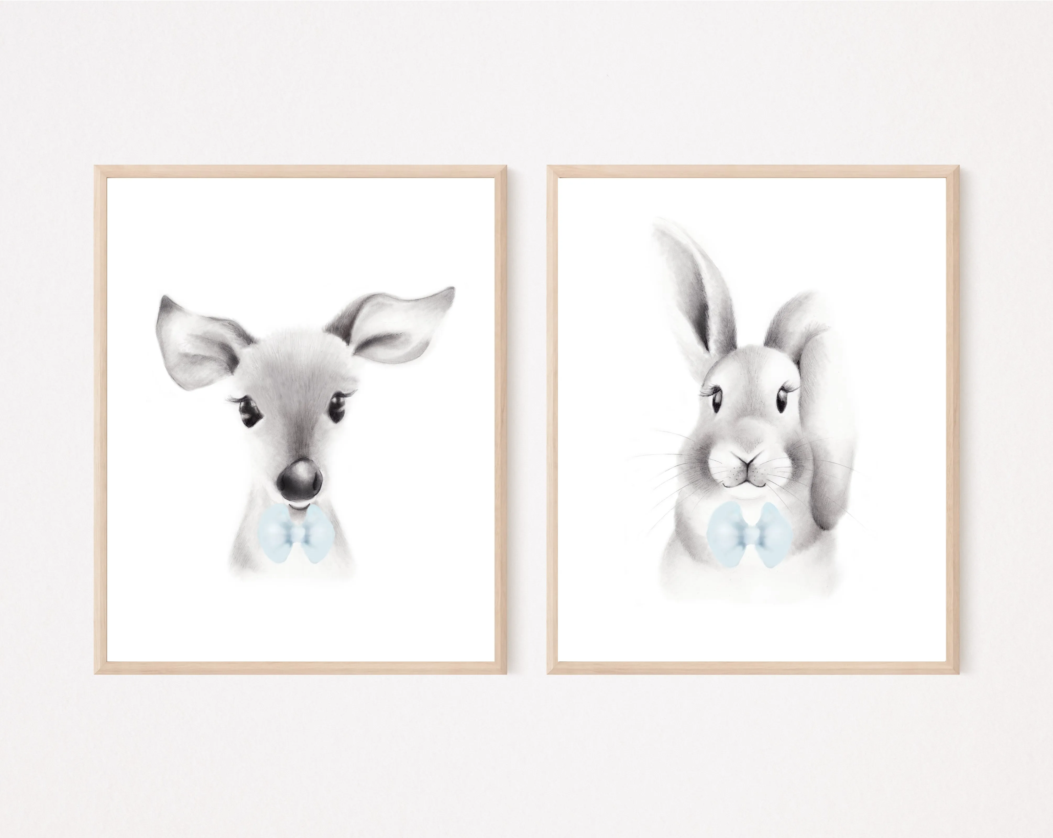 Animal Faces with Bow Ties - Art Prints - Set of 2