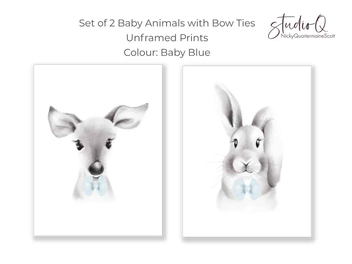Animal Faces with Bow Ties - Art Prints - Set of 2