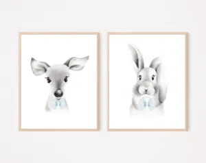 Animal Faces with Bow Ties - Art Prints - Set of 2