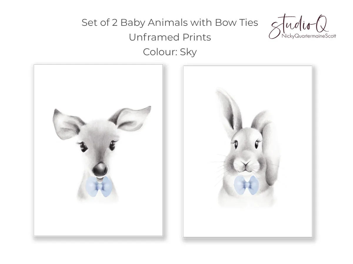 Animal Faces with Bow Ties - Art Prints - Set of 2