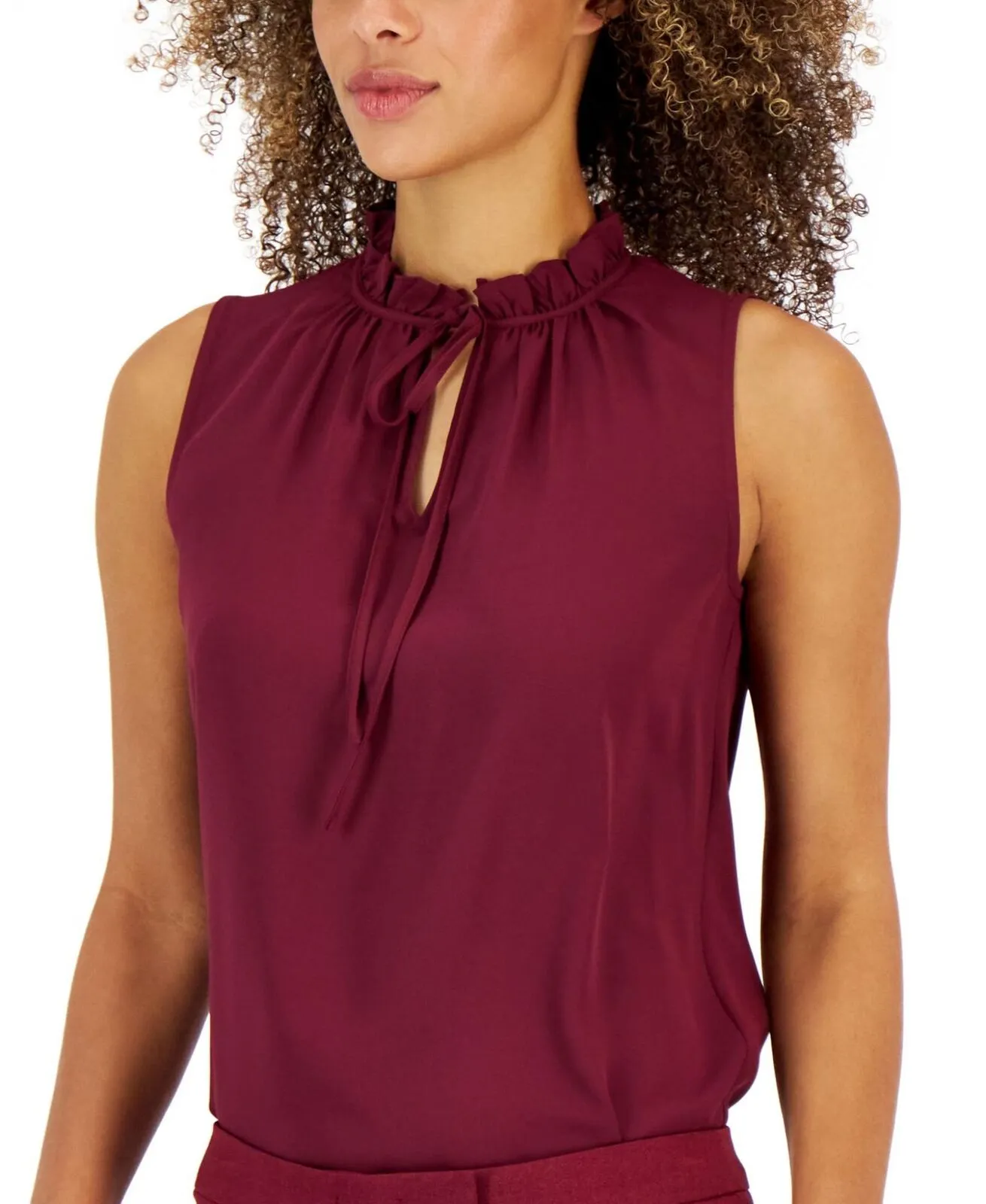 Anne Klein Women's Tulla Split-Neck Sleeveless Top 10847229