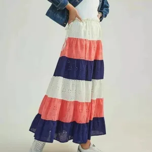 Anthropologie Hutch Striped Eyelet Maxi Skirt