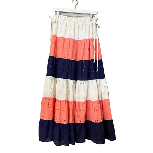 Anthropologie Hutch Striped Eyelet Maxi Skirt