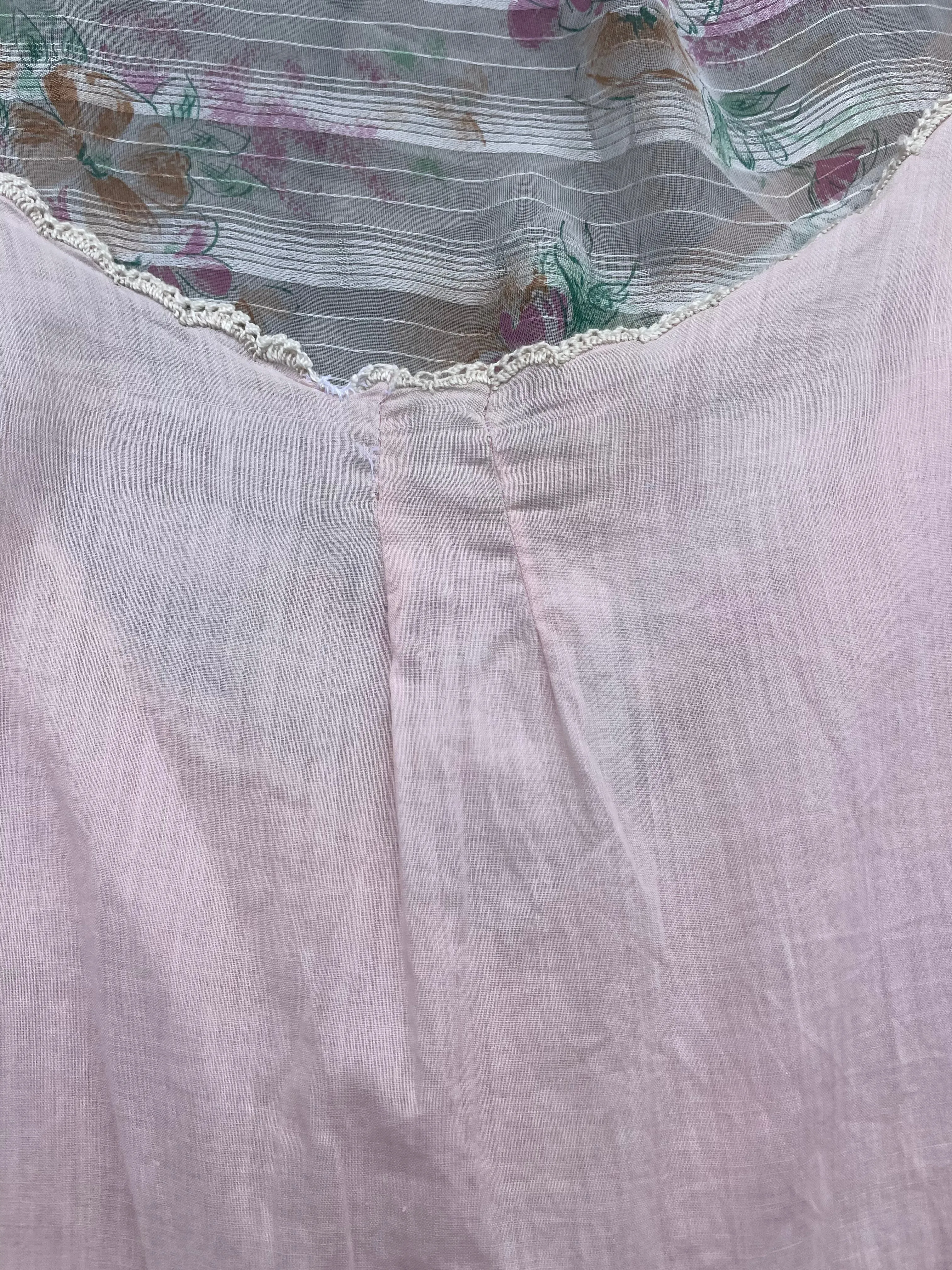 Antique Edwardian Pale Pink Floral Embroidered Cotton Boudoir Jumpsuit