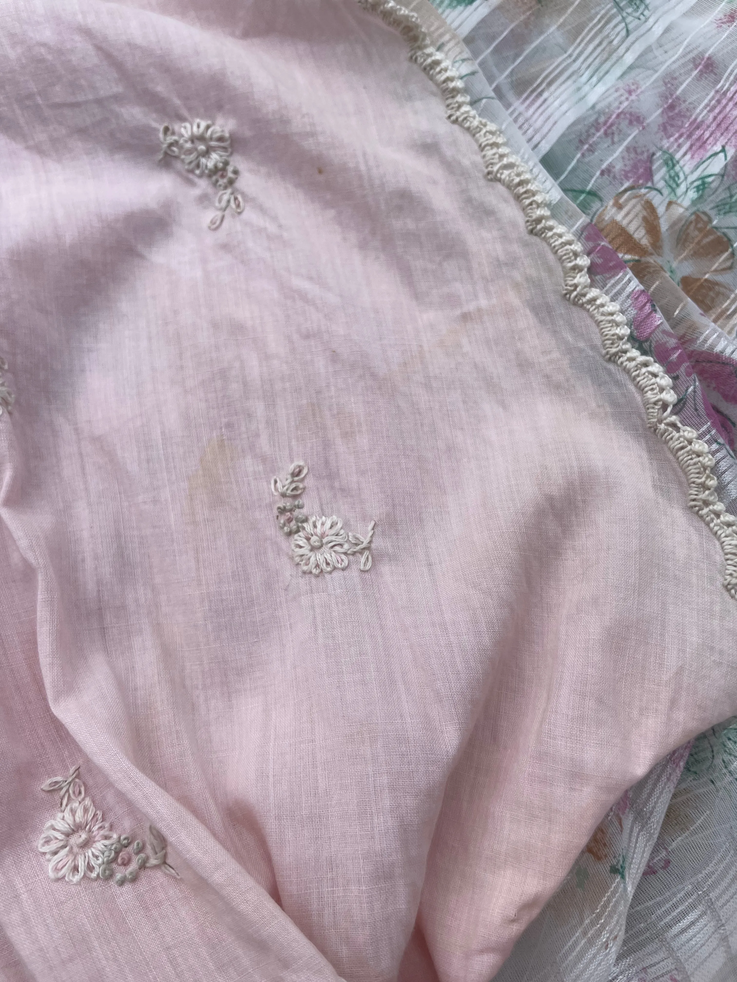 Antique Edwardian Pale Pink Floral Embroidered Cotton Boudoir Jumpsuit