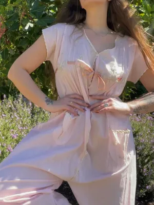 Antique Edwardian Pale Pink Floral Embroidered Cotton Boudoir Jumpsuit